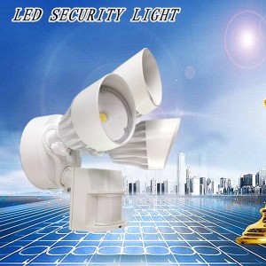 LED Outdoor Flood Security Light with Motion Sensor, 30W, 3 Head, White, Motion Light